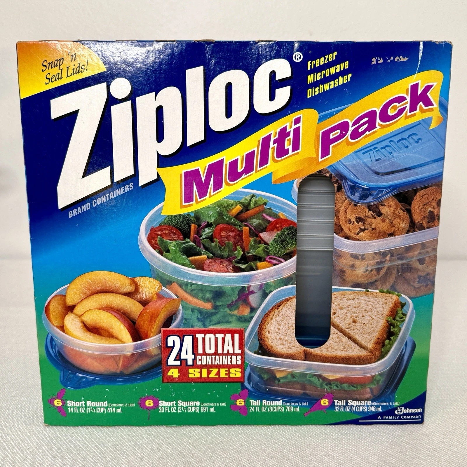 VTG Ziploc Snap N Seal 4 Sizes 24 Pc Set Multipack Round Square 2001 Sealed New