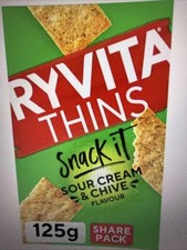 Ryvita Snack It Thins Sour Cream N Chives Flatbread Snacks 123g X3