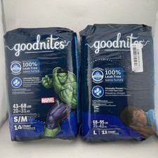 Goodnites Boys Nighttime Underwear 2 Sizes - Small/Med 14ct Large 11ct