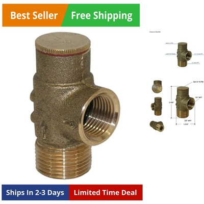 #ad MFG PRVNL75 No Lead Brass Pressure Relief Valve 75 PSI 3 4quot; $31.96