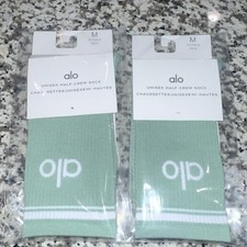 alo Half-Crew Socks M Green  White unisex Cotton Blend Solid 1 Pair
