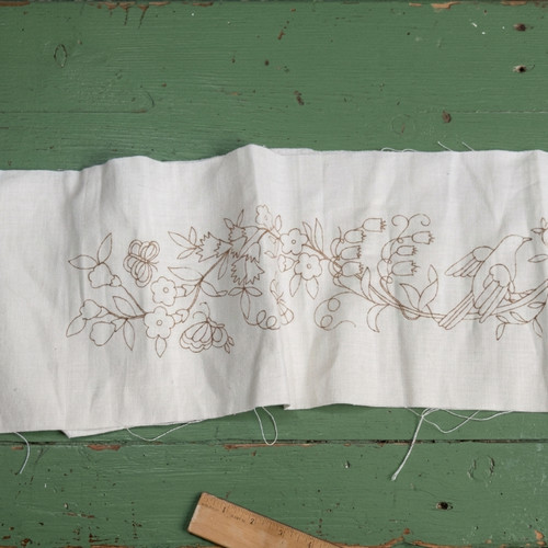 Vintage Floral Stamped Table Runner Natural Linen 52" inch rectange Ready  DYI