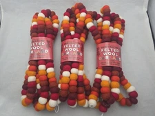 Trader Joe's Lot of 3 Handcrafted Felted New Zealand Wool 9' Long Garland NEW