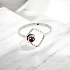 Round Garnet Stone Solid Sterling Silver Promise Band January Birth Ring US 7