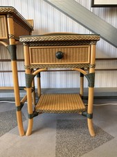 Original Lloyd Loom Glass Topped Bedside Table Boho Retro MCM Lovely Condition
