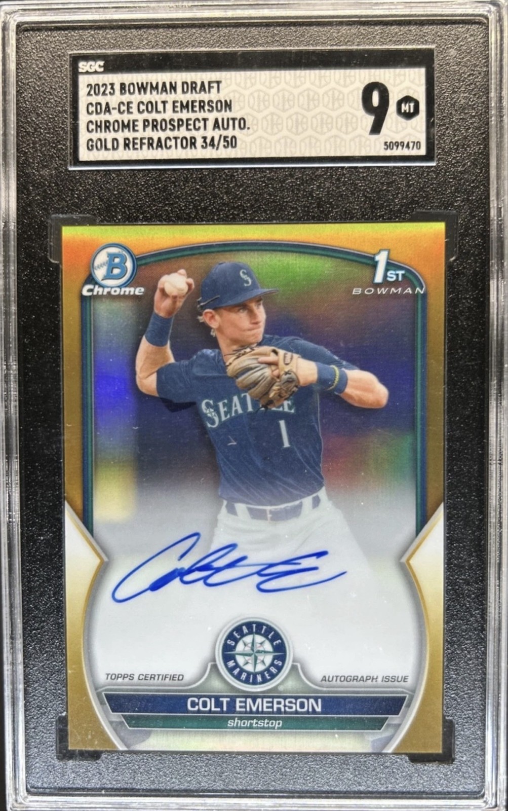 2023 Bowman Draft Chrome Prospect Auto Colt Emerson #CDA-CE Gold /50 Sgc 9