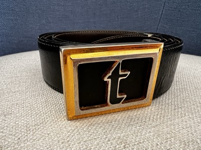 Vintage A. testoni Brown Leather Gold Buckle Men display picture 2