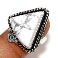 925 Silver Plated Howlite Ring US 6 Casual Wear Gift Limited Stock Deal GW