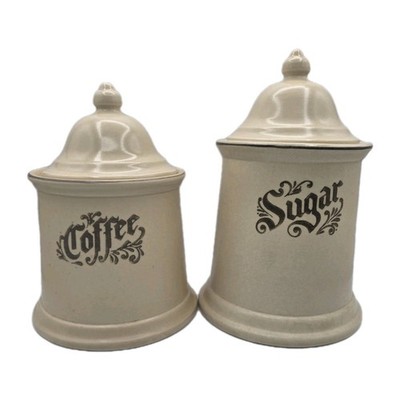 Pfaltzgraff Canister Coffee Sugar Ceramic set Of 2 Retro Beige Tan Brown Vintage