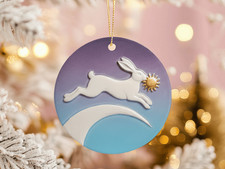 White Hare Yule Ornament Sun Bringer Pagan Solstice Rebirth Light Celestial Gift