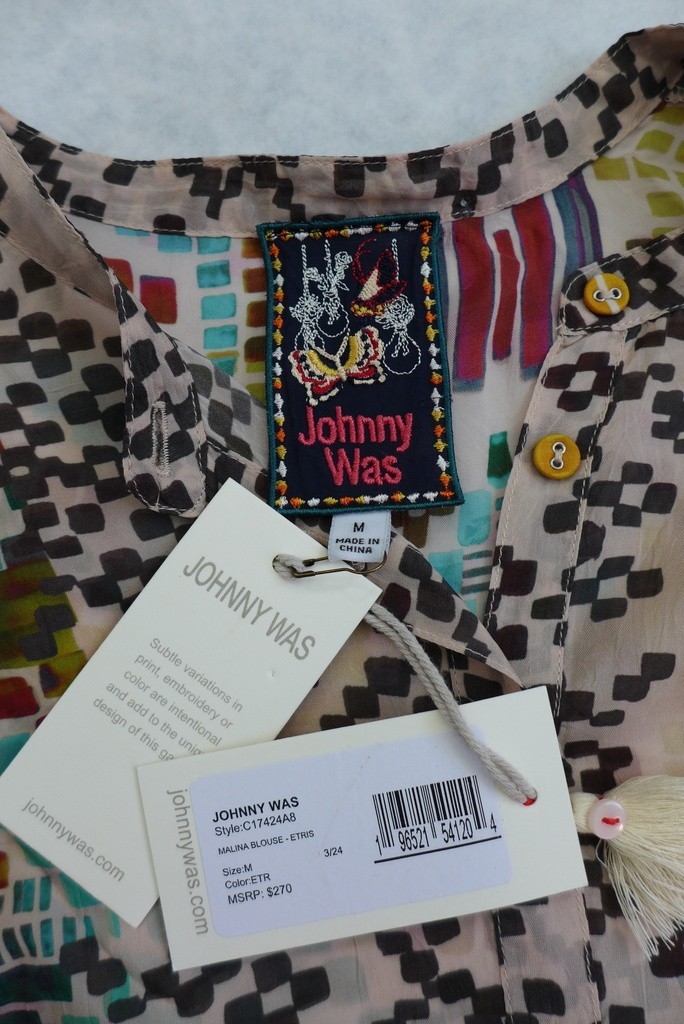 JOHNNY WAS Women's Malina Button Front Geometric Print Long Sleeve Blouse $270