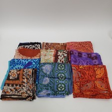 Vintage 70s Lot of 10 Hand Woven 100 Pure Silk Scarves Made in India 29"x 27"