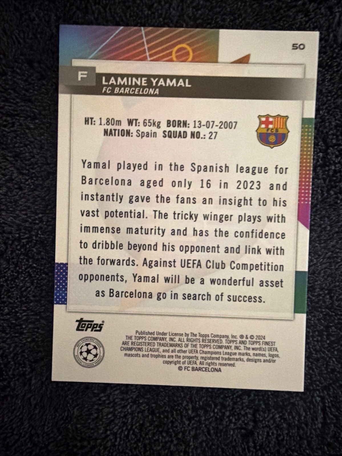 2023 Topps Finest UEFA Lamine Yamal Rookie #50 MDL Quality view 2