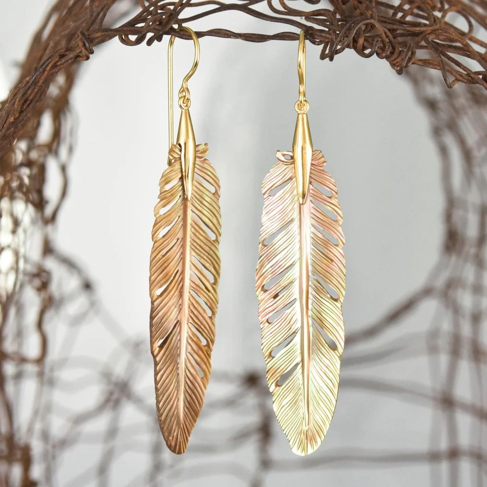 Pendientes de plumas talladas nácar y oro Vermeil en plata de ley 4,66 g Foto 4 de 4