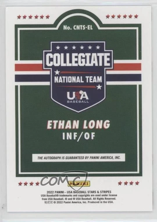 2022 Panini USA Baseball Stars & Stripes Blue Ink /349 Ethan Long #CNTS-EL Auto - Image 2 of 2