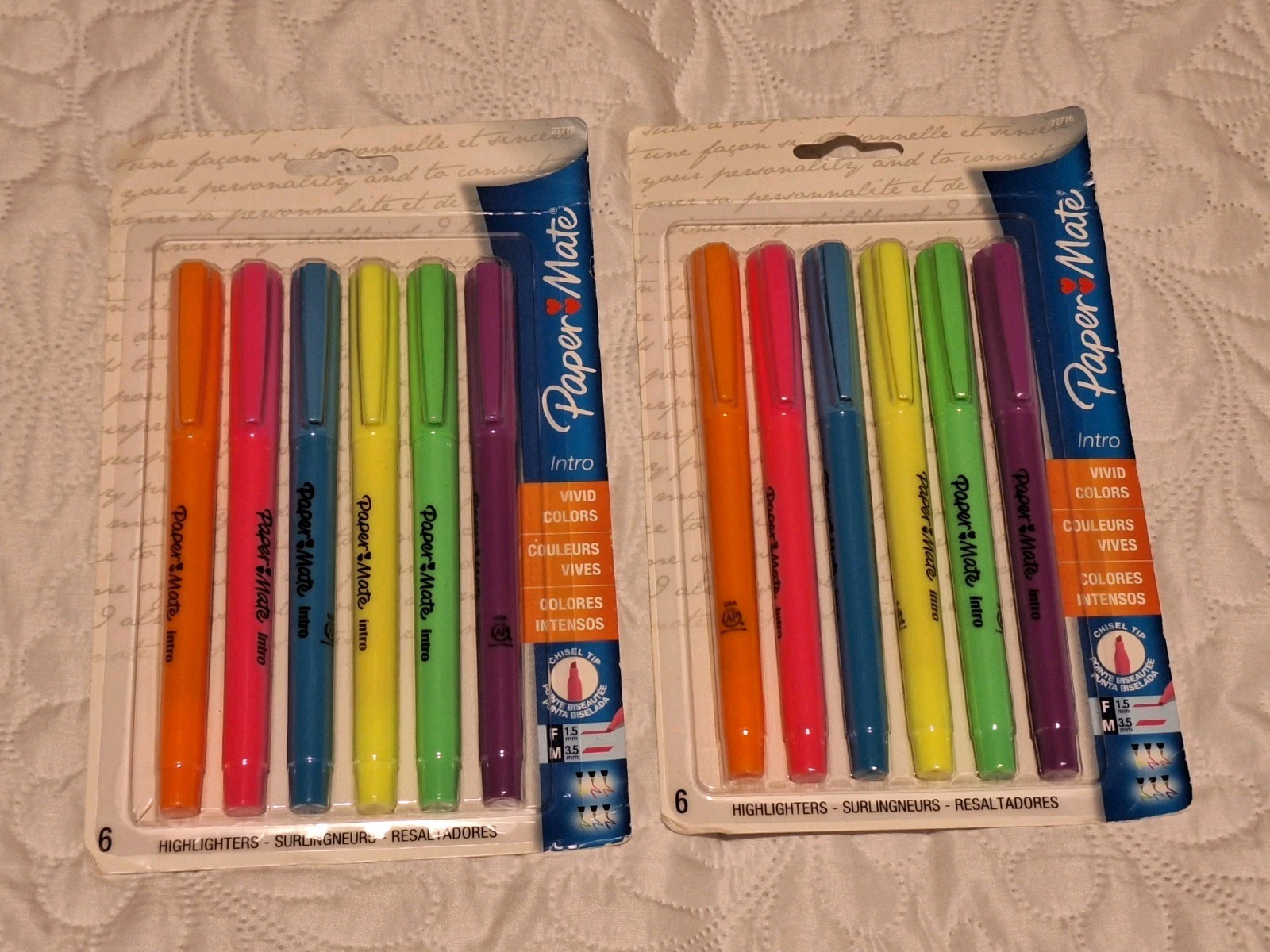 DISCONTINUED! 2pks! PaperMate Intro Vivid Colors 6 Pk  Highlighters- Chisel Tip 