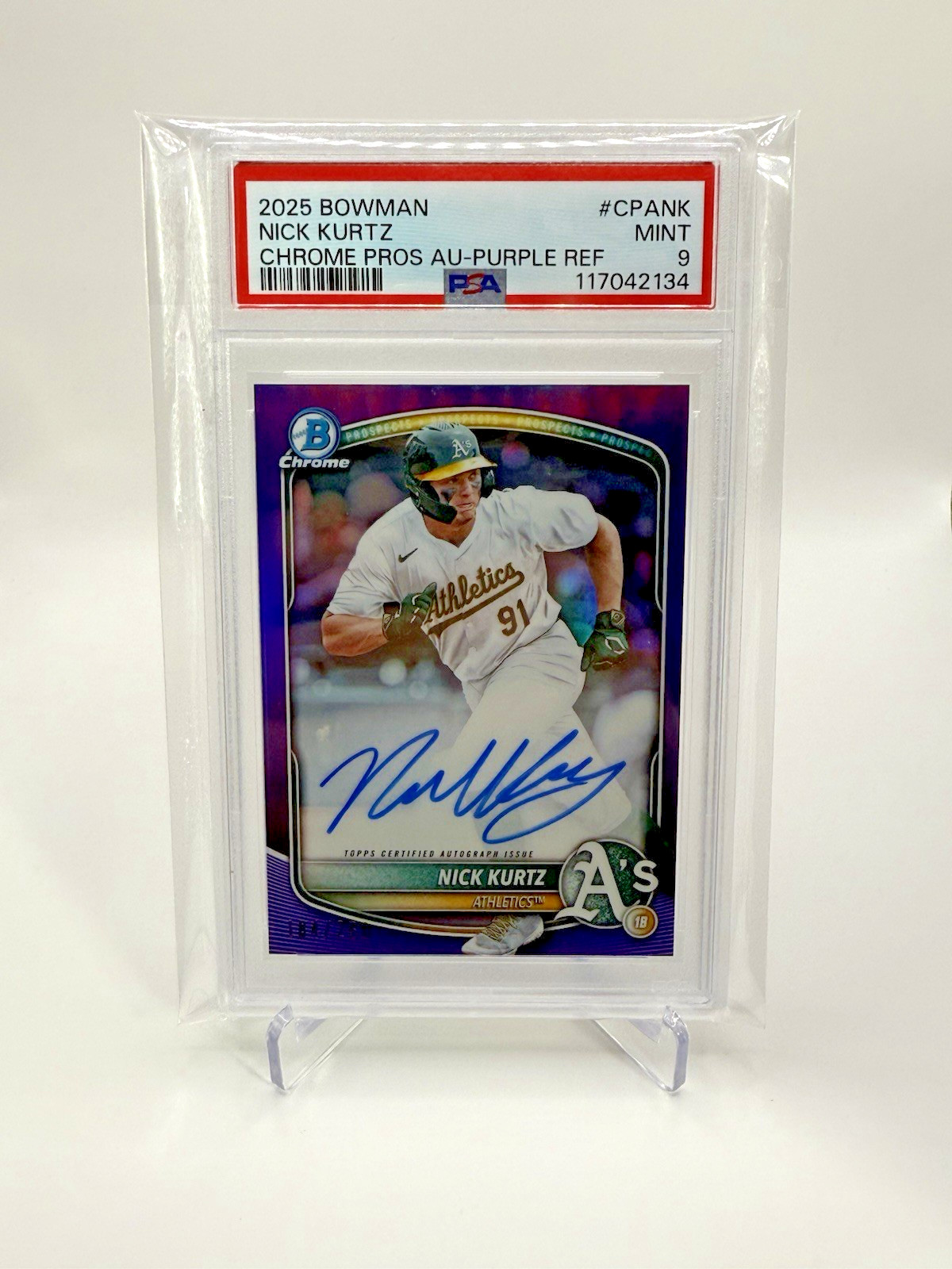 2025 Topps Bowman Chrome Purple Auto /250 - Nick Kurtz Athletics CPA-NK PSA 9