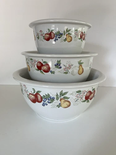 VTG Corelle Coordinates Set Of 3 Nesting Stoneware Mixing Bowls Chutney Pattern