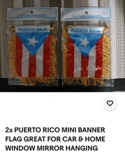PUERTO RICO MINI FLAG BANNER CAR REARVIEW MIRROR LIGHT BLUE