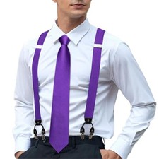 Men's Suspenders and Tie Set Silk Adjustable Elastic Y Dark Violet Purple