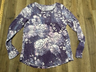 Sonoma Shirt Womens Size Medium Purple Blue White Floral Long Sleeve Shirt