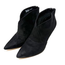 Express Black Faux Suede Pointed Toe Stiletto Ankle Booties Back Zip Size 7.5