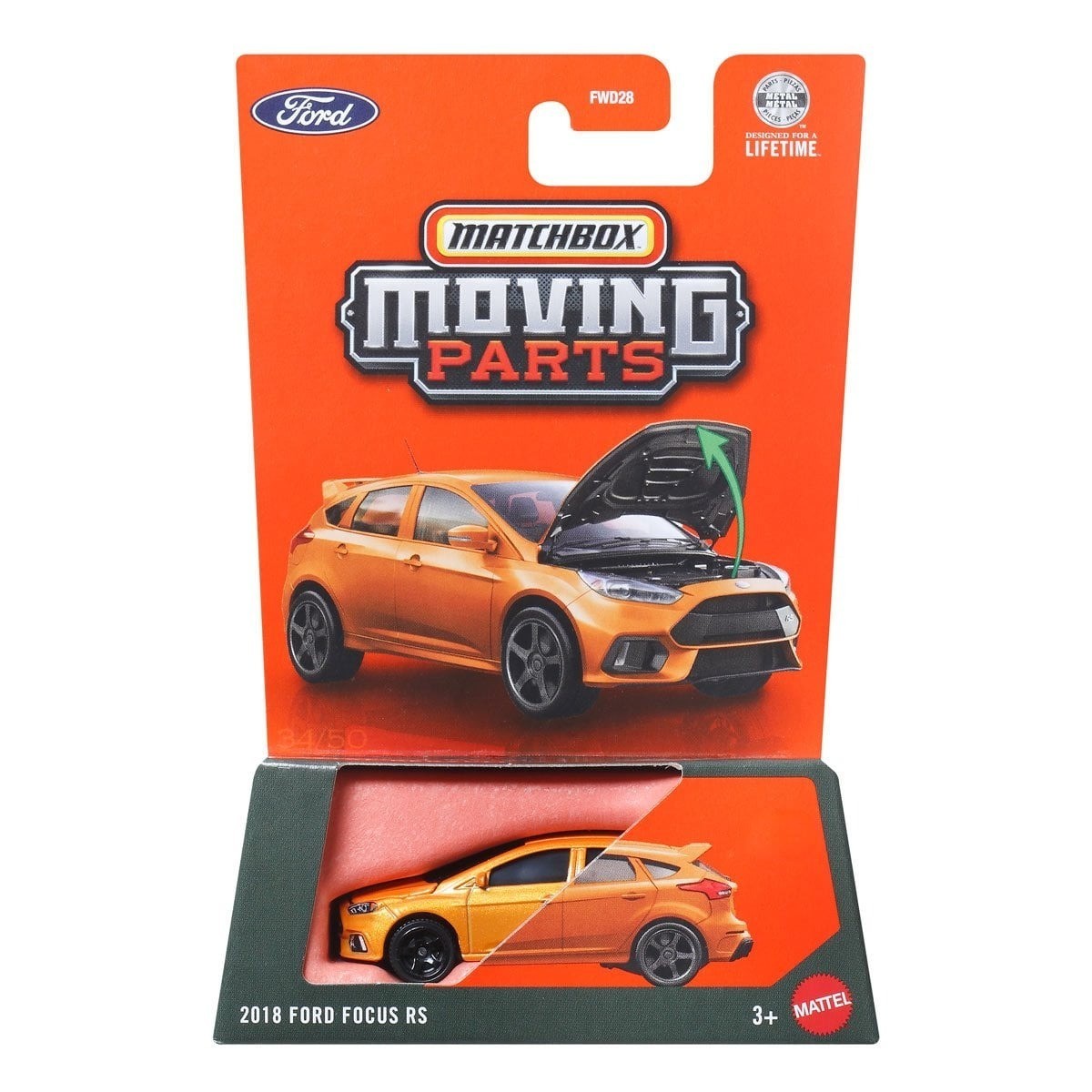 Matchbox 2018 Ford Focus RS Orange #34 Moving Parts 2026 Case M