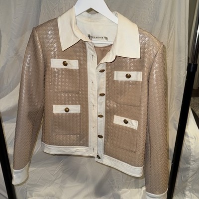 alice olivia jacket Kinley Woven Almond Off White Med