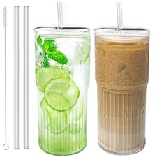 Luiaiog Glass Cups with Lids and 20.3 Ounces, Standard Clear 2pcs 20oz