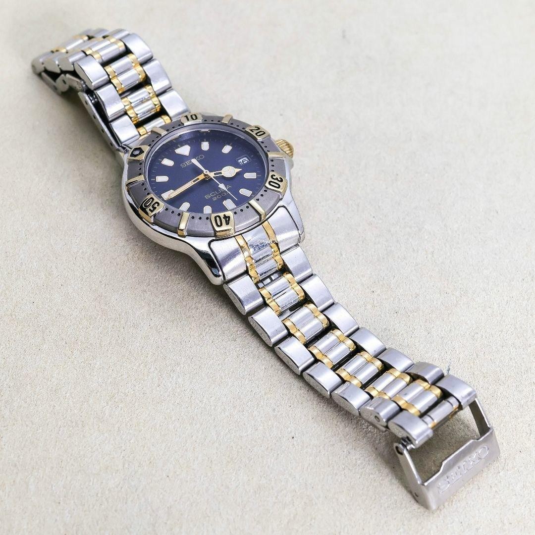 SEIKO Scuba 7N35 6020 Navy Dial Quartz Diver Watch Rotating