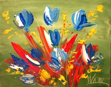 TULIPS  SIGNED  Original Oil Painting on canvas IMPRESSIONIST IG7C8DgyP98