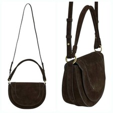 Nuova borsa a tracolla convertibile a forma di U ZARA marrone scamosciato patta anteriore...