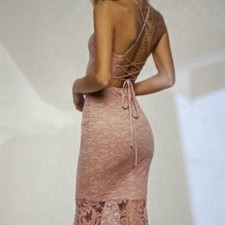 A’gaci (M) Pink Lace Mermaid Style Lace-Up Backless Prom Dress / Evening Gown