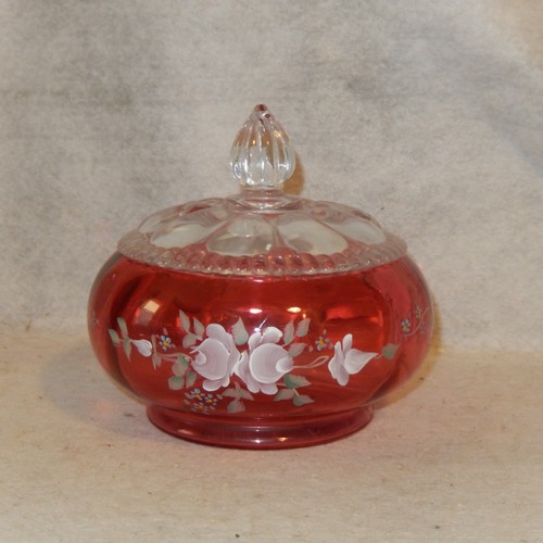 FENTON Hand Signed CRANBERRY Glass Jar Candy Dish Lidded 1515 N7 Limited Edition - Picture 2 of 10