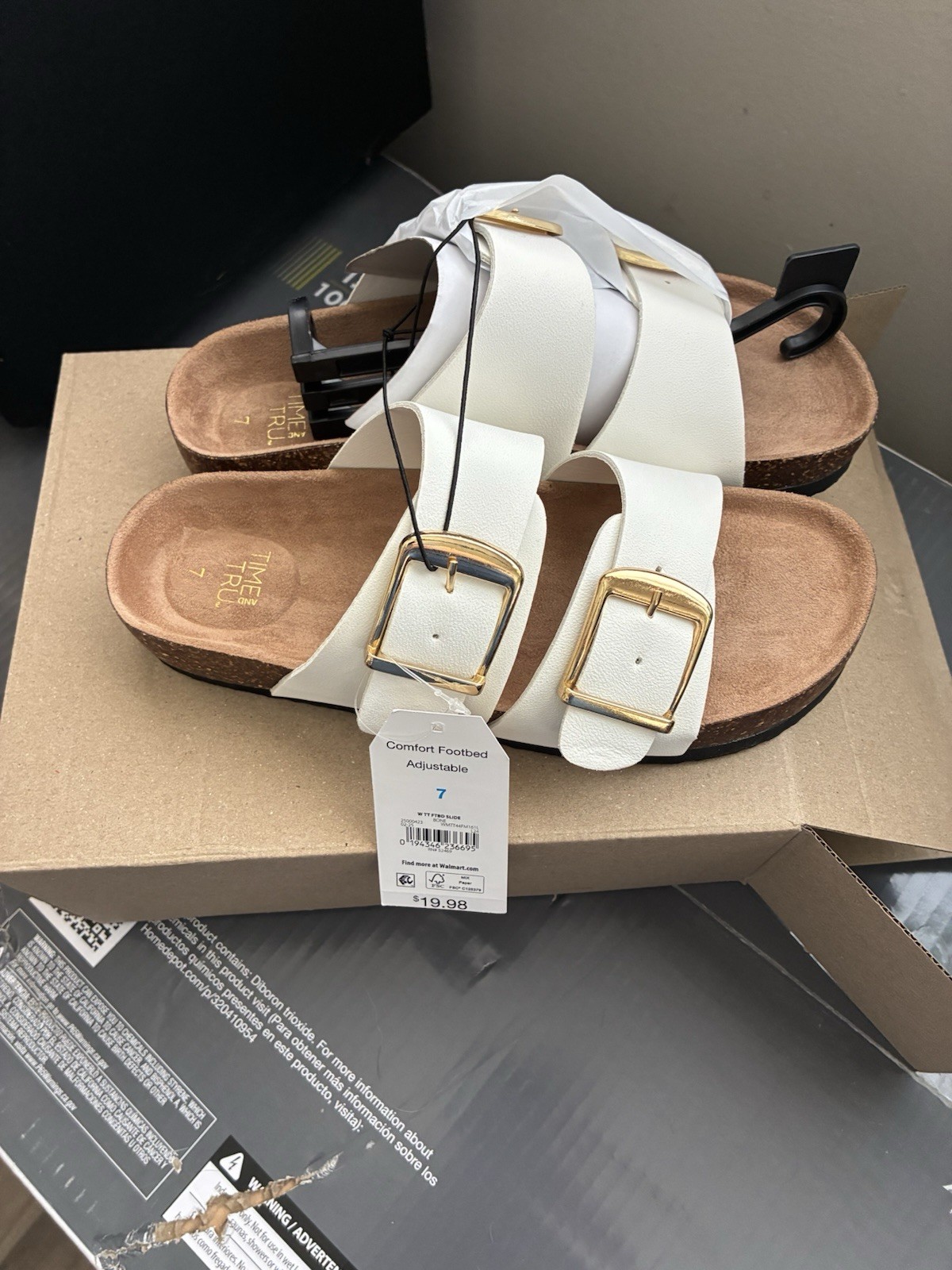 Time and Tru Women's White Slide Sandals Double Buckle Comfort Footbed Size 7