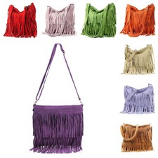 Women Real Suede Leather Crossbody Bag with Tassel Fringe Layers Design VPFR12