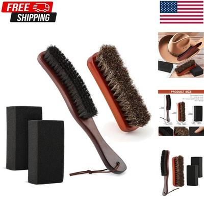 #ad Horsehair Felt Hat Brush Kit Cleaning Sponge 4Pcs Cowboy Hats Wood Fedora Hat $15.35