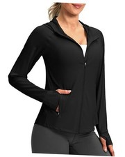 Women's UPF 50 Sun Protection Hoodie Jacket Lightweight Zip Up Large Black