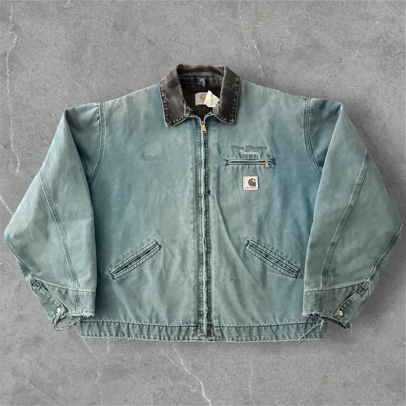 Vintage 1998 Carhartt J43 HTG Hunter Green Detroit Jacket XXL Tall Teal Fade