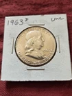1963D FRANKLIN SILVER HALF DOLLAR IN ALMOST UNCIRCULATED +CONDITION  LGT TONING