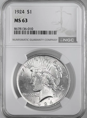 1924-P  $1 PEACE SILVER DOLLAR  "PHILADELPHIA MINT"  NGC MS63 #8678136-010
