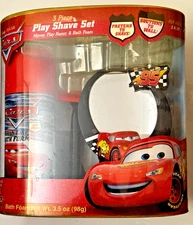 NIB Vtg Disney Pixar Cars Lightning McQueen 3 Piece Children's Play Shave Set