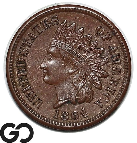 1864 Indian Head Cent Penny, Bronze, Choice AU++