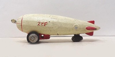 CAST IRON DENT HARDWARE ''ZEP'' ZEPPELIN PULL TOY - 4 5/8'' LONG - GOOD ORIG. PAINT