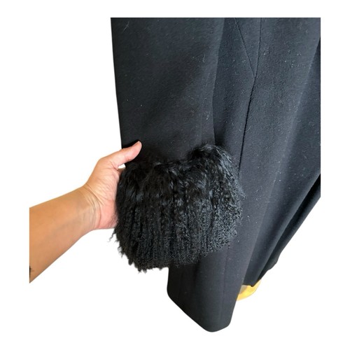Marvin Richards VTG Curly Lamb Wool Trim Long Coat Black Sz 8 - Picture 3 of 9