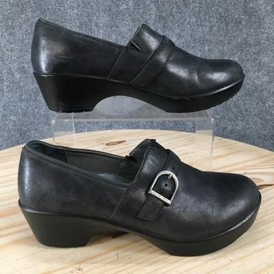 Dansko Shoes Womens 37 Casual Comfort Slip On Wedge Heels Clogs Black Leather