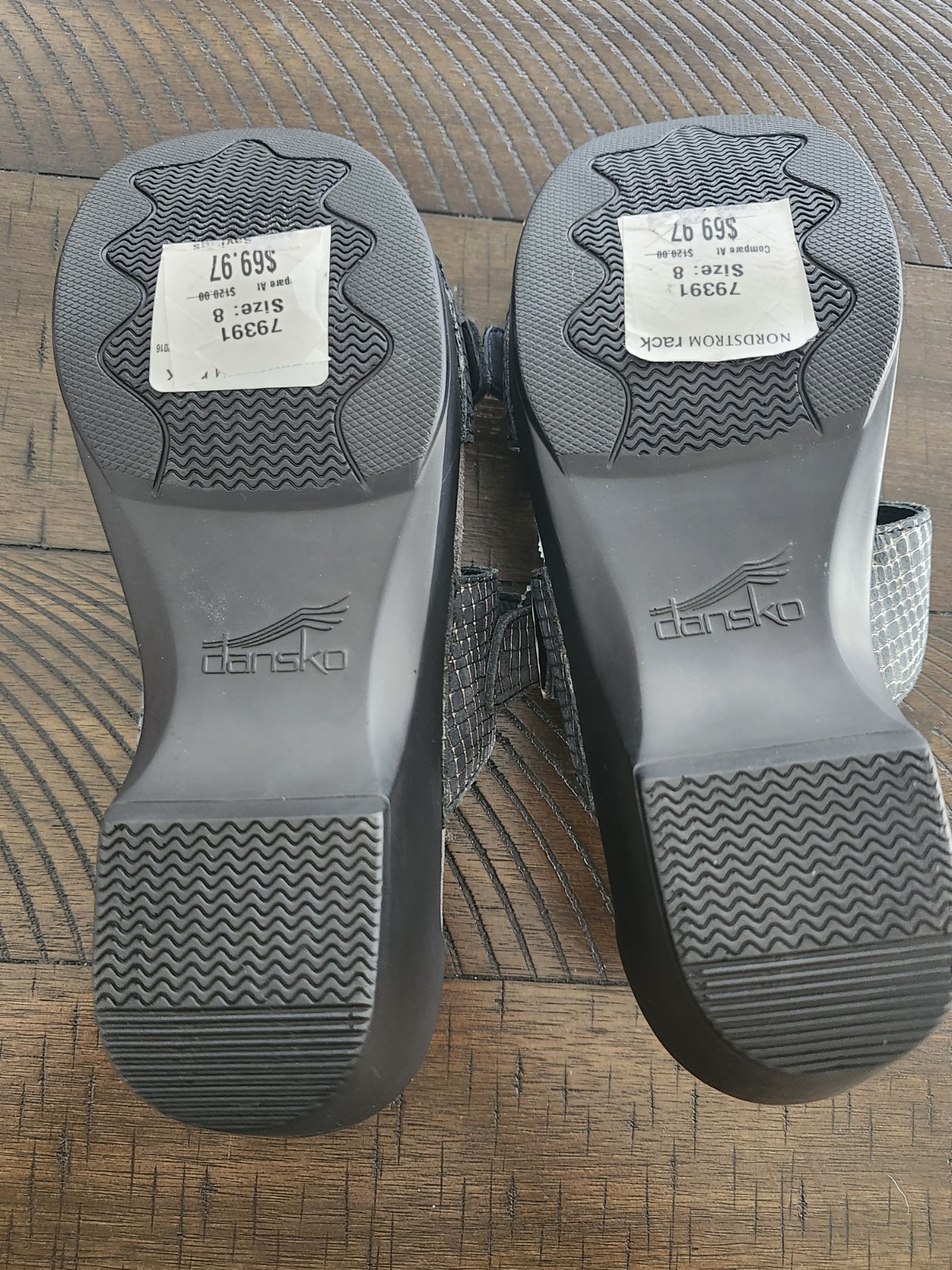 Dansko Gray Silver Patterned Two Strap Wedge Sand… - image 2