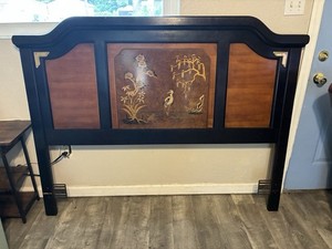 Queen Size Chinoiserie Headboard – Solid Wood, Black Lacquer