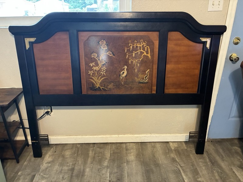 Queen Size Chinoiserie Headboard – Solid Wood, Black Lacquer