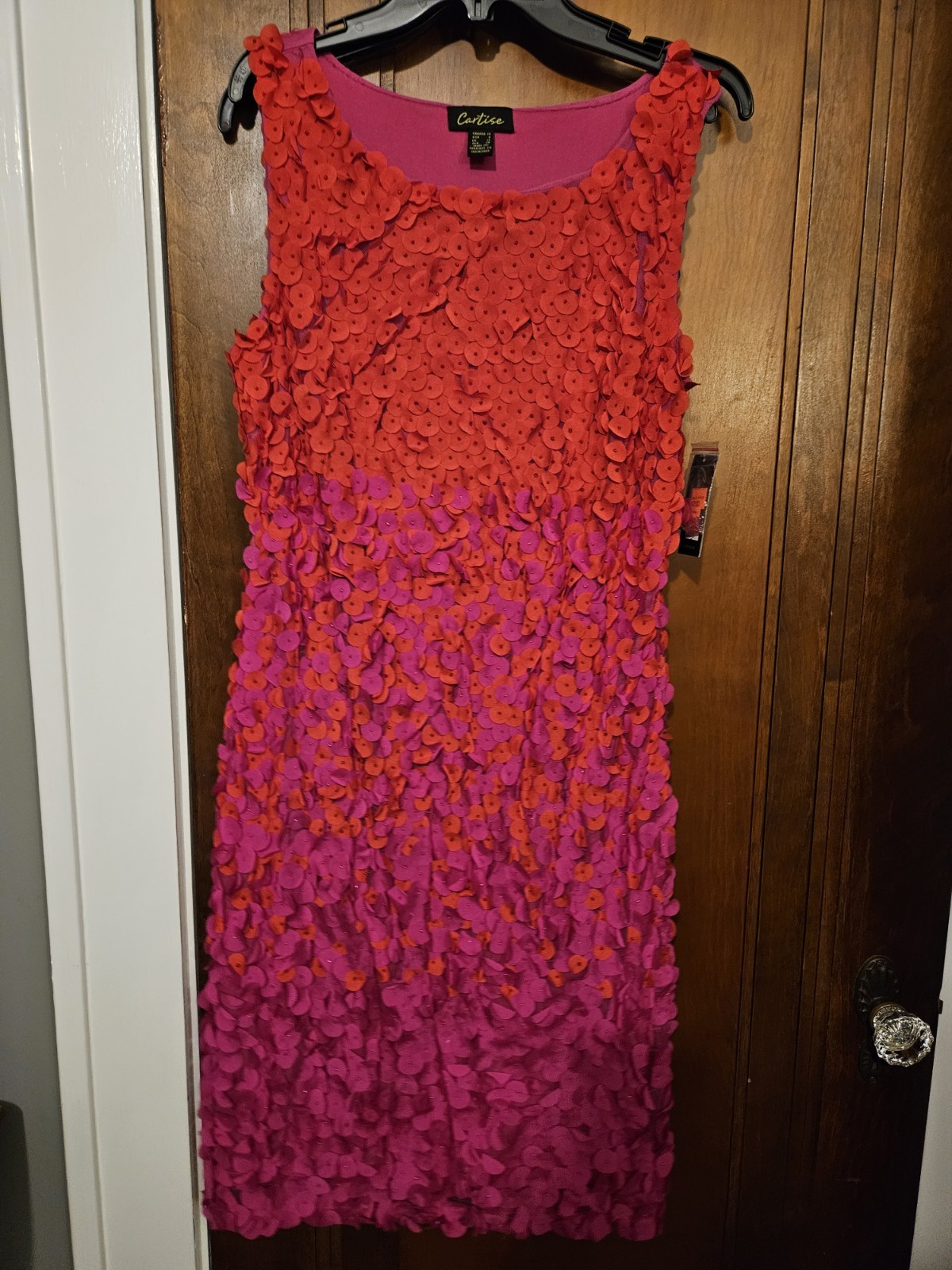 Vestido Cartise Multicolor Rosa Caliente y Naranja Sin Mangas Talla 8